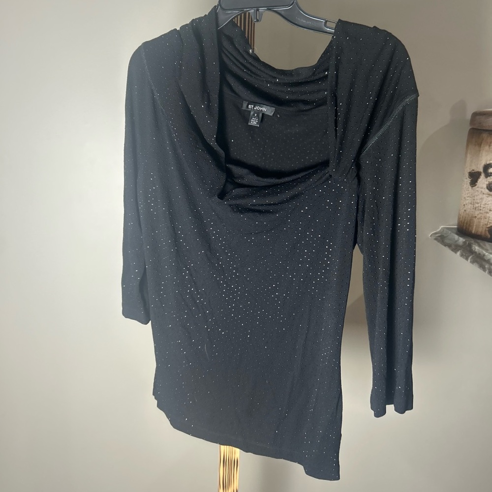 St. John Knit Black Sparkle Evening Top Medium - Picture 5 of 8